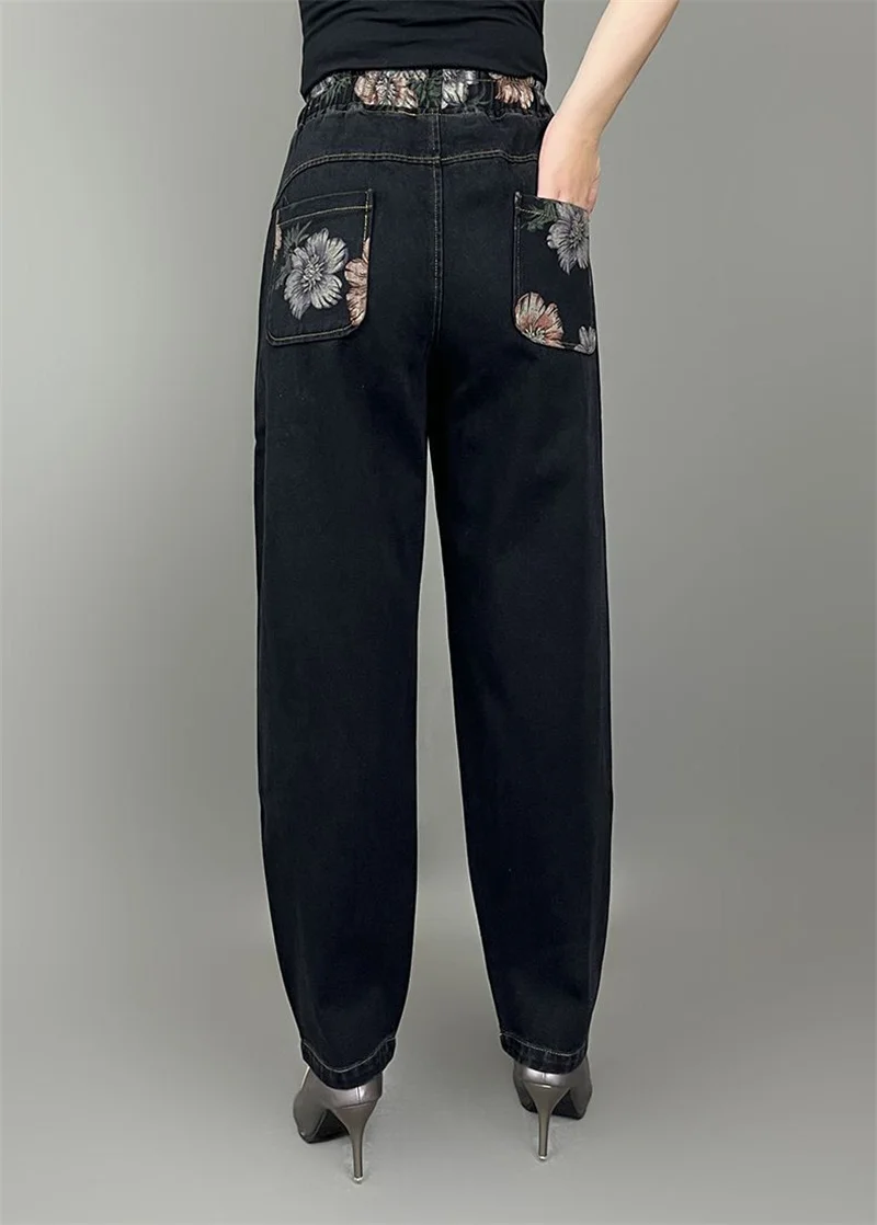 حجم كبير 3XL الدهون الصوف الجينز للنساء بنطلون مستقيم واسعة الساق فضفاضة تناسب ضيق مرونة الخصر التخسيس للنساء الدنيم السراويل