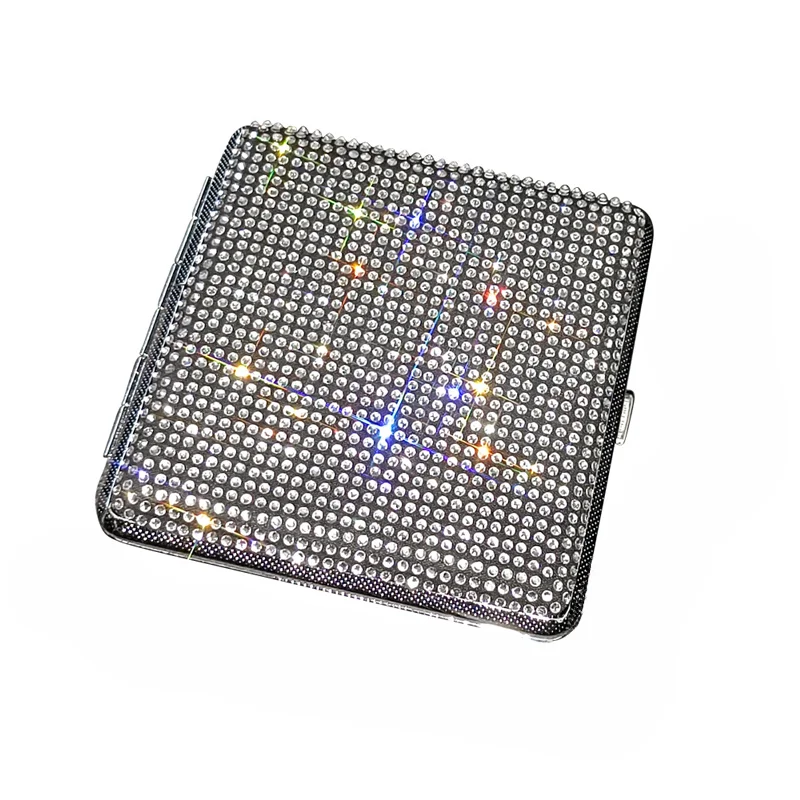 Portable Luxury Rhinestone Diamond Cigarette Case for 20 Cigarettes Shiny Bling Women Smoking Storage Box Organizer Holder