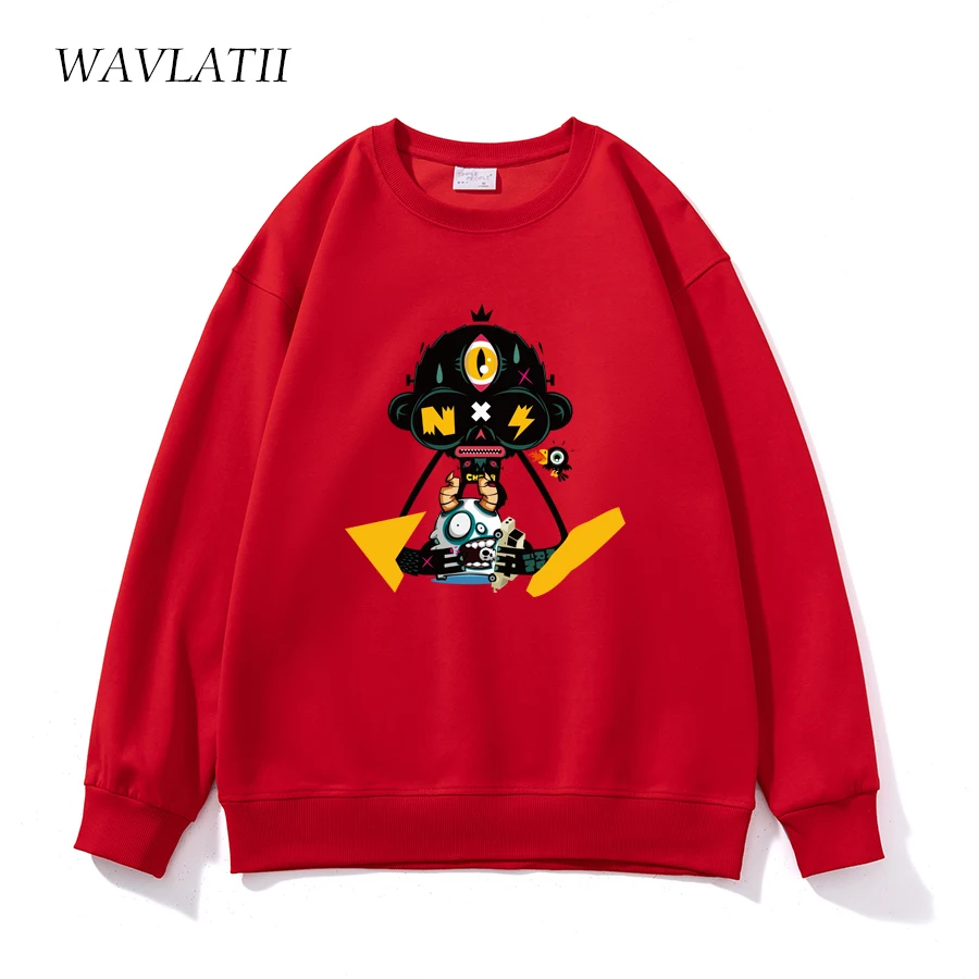 WAVLATII New Women Light Khaki Gothic Printed Sweatshirts Female Soft Casual Hoodie Unisex Spring Autumn Tops for Youngth WH2362