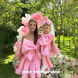 Fancy Cute Pink Mother and Child dress Evening Dress Remove Bow A Line Satin Prom Gown Mini Short Birthday Dresses customized