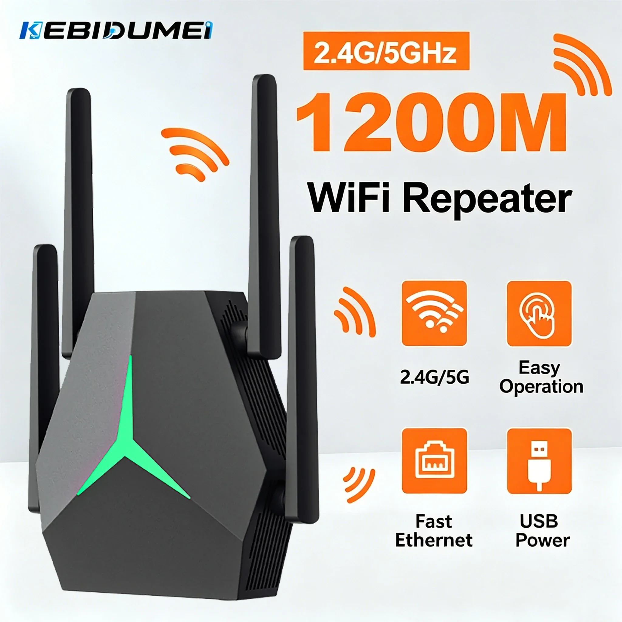 Kebidumei AC1200 WiFi Router/Repeater/AP Extender Signal Booster Dual Band 2.4G/5GHz Wi-Fi Signal Amplifier Long Range Network