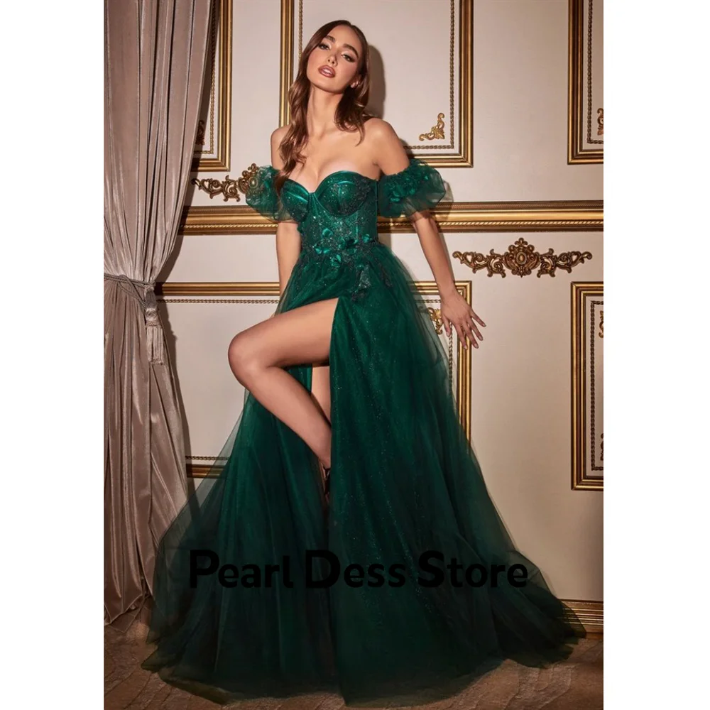 Elegant heart-shaped neckline sheer ball dress 2024 Sweet fluffy sleeves Vestidos De Novia side high slit evening dress