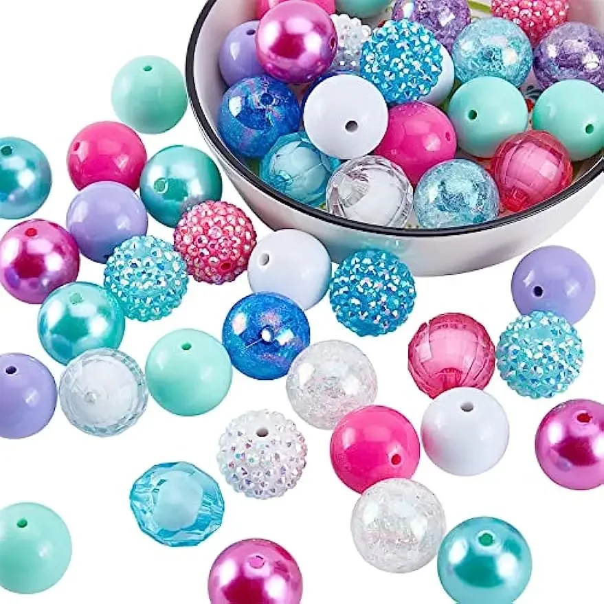 

50pcs Chunk Beads 20mm Bubblegum Colorful Large Rhinestone Pearl Loose Round Spacer Beads for Jewelry Bracelet Necklace Making