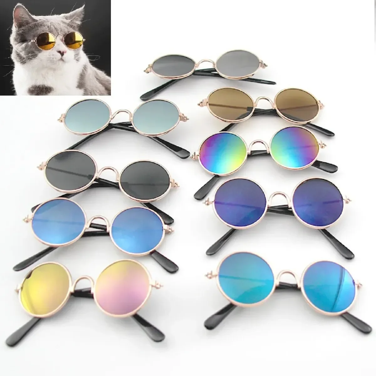 Lovely Vintage Round Cat Sunglasses Reflection Eye Wear Glasses for Small Dog Cat Pet Photos Pet Products Props Accessories