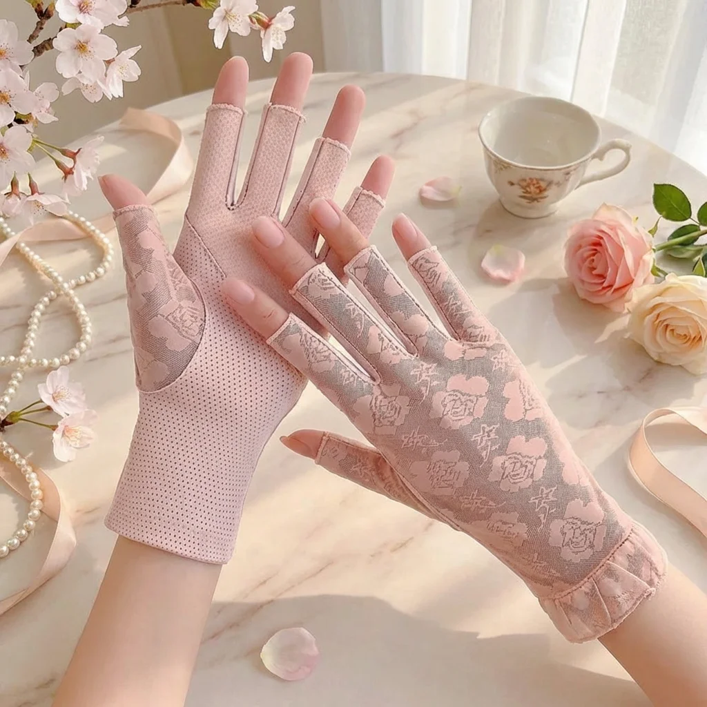 

New High Quality Fashion Thin Sun Protection Gloves Breathable Non-slip Exposed Finger Gloves Half-finger Gloves Summer