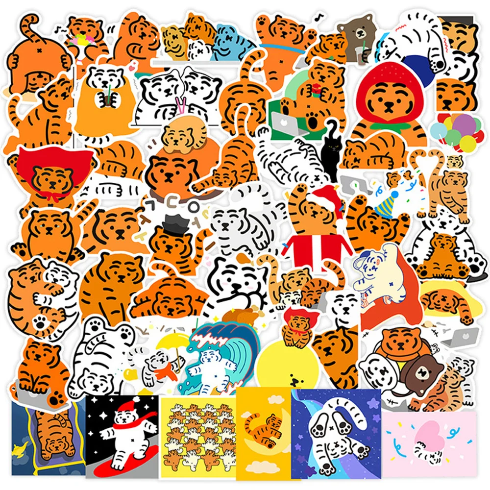 50PCS Muzik Tiger Cute Cute Tiger Hand Account Waterproof Luggage Car Supplies Stickers