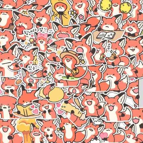 48 sztuk prezentów na przyjęcia, zabawne i urocze naklejki z lisami, stoły ścienne i inne dekoracyjne niespodzianki, które można używać na imprezach