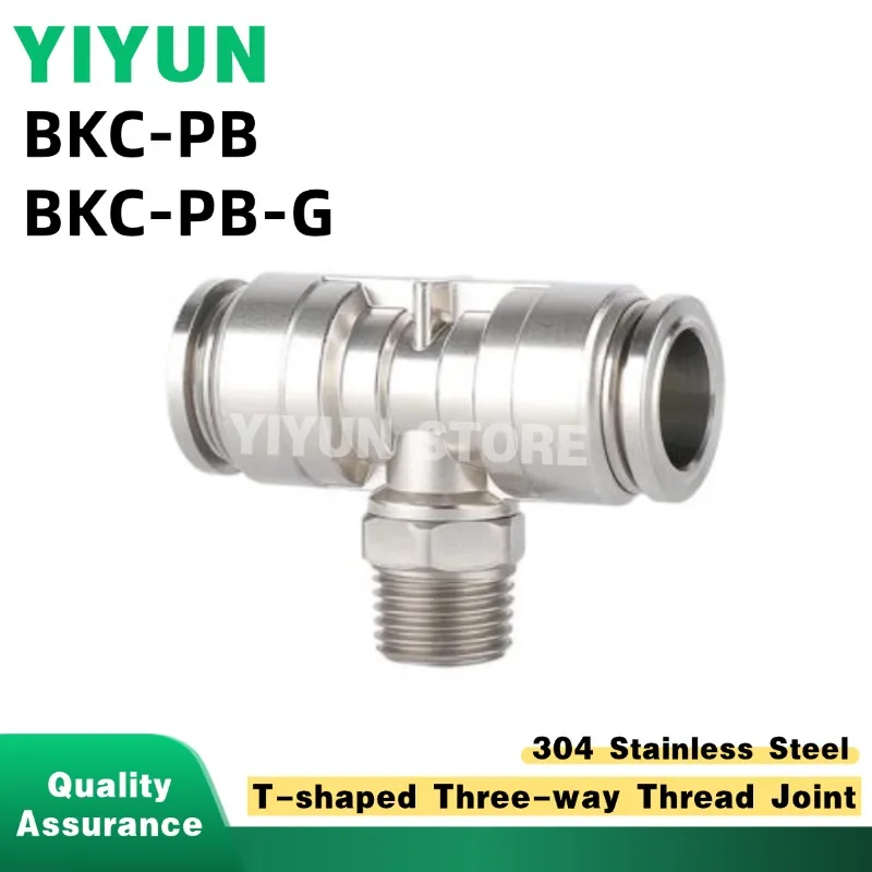 

1PC BKC-PB4-PB6-PB8-M5/01/02/03/04 304 Stainless Steel T-shaped Three-way Thread Connector Joint Trachea Quick Insert BKC-PB-G