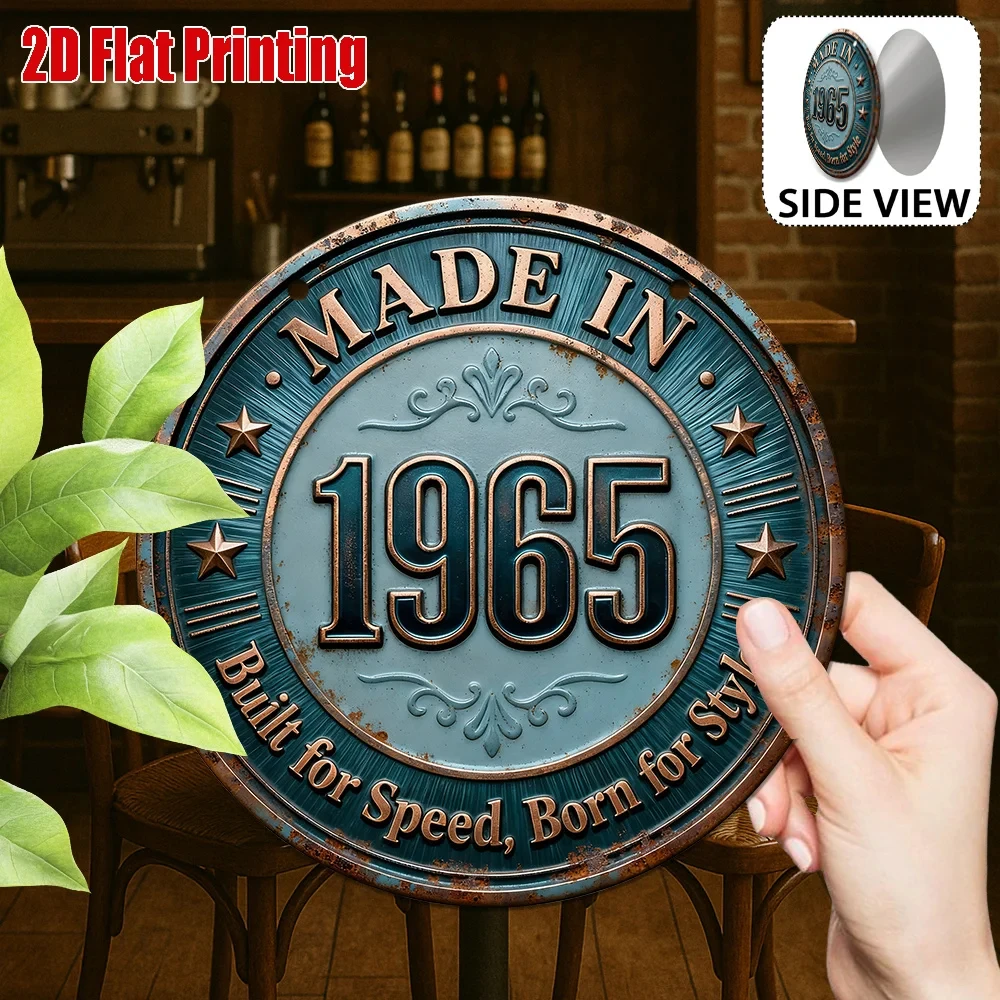 2D Flat Surface, 2D Flat Printing, 1 Piece, Vintage Metal Tin Sign, for Decoration Only, Outdoor Wall Art (8inch * 8inch), 1965 Round Sign, Vintage