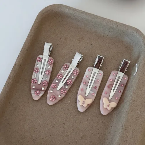 Imagen 2 del producto Horquilla sin costuras de acetato de diamante rosa para mujer, clip de flequillo roto para la frente, horquilla lateral exquisita de alta gama