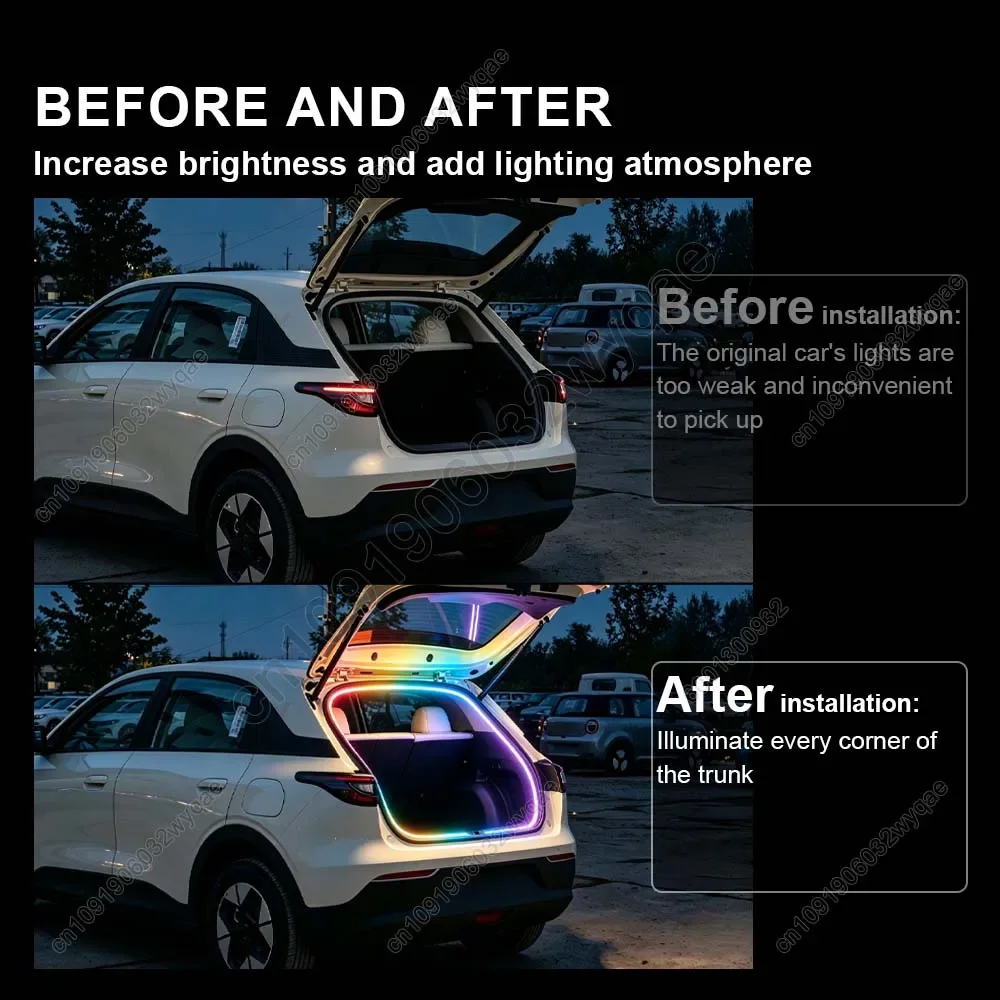 For Geely EX2 E2 2025-2026 Car Trunk Lights RGB Flexible Brighten LED Strip App control multi-mode Car Interior Atmosphere Light