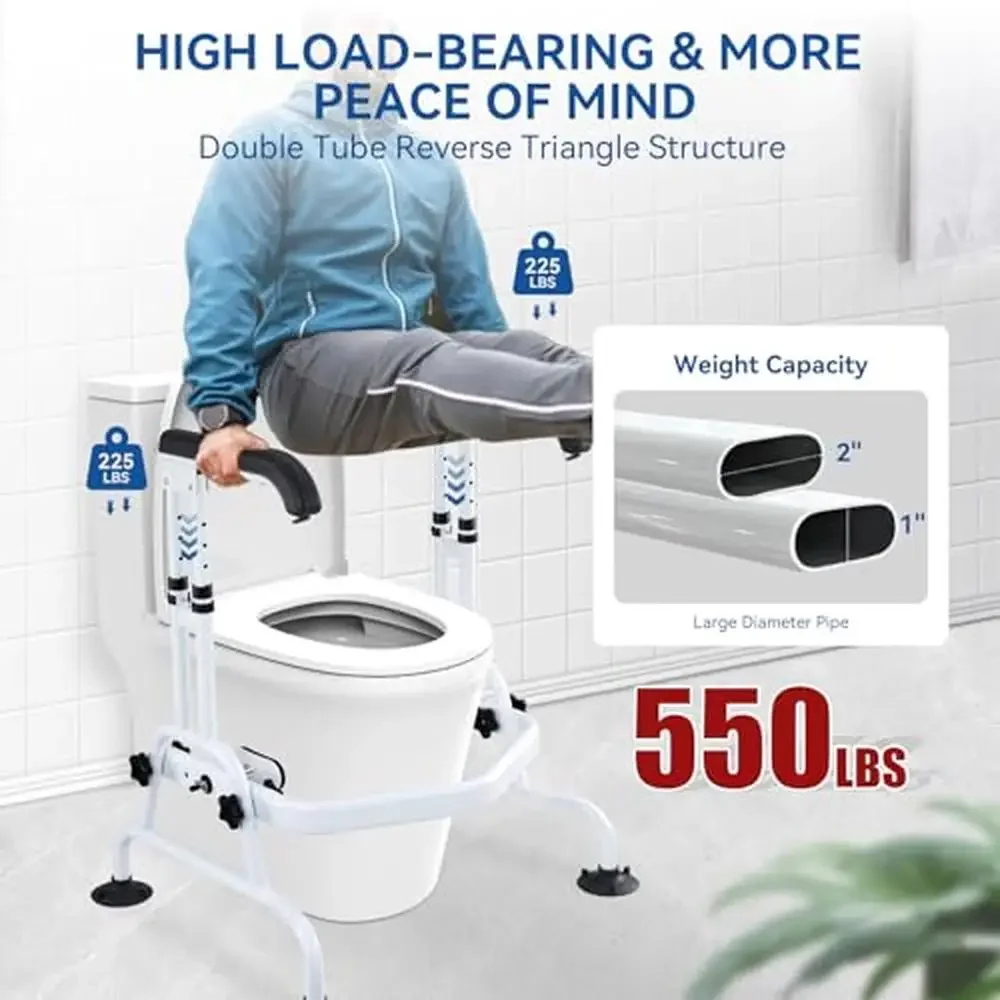 Adjustable Height Toilet Safety Frame with Foldable Handles Heavy Duty Toilet Rails Seniors 550 Ibs Stability and Safety