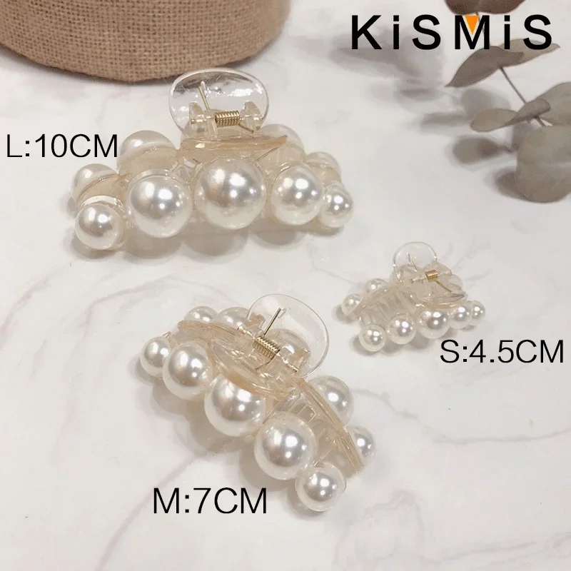 KISMIS 1PC Pearl Grab Clip Retro Elegant Simple Bath Pan Hair Clip Hair Clip 3 Sizes Available