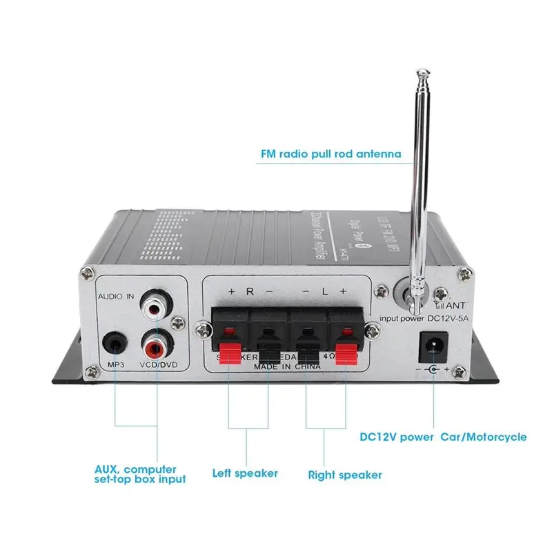 Smart-FM Radio Bluetooth Audio Amplifier Digital Stereo Power Amplifier USB Memory Card 3 In 1 Connectivity For Car Systems