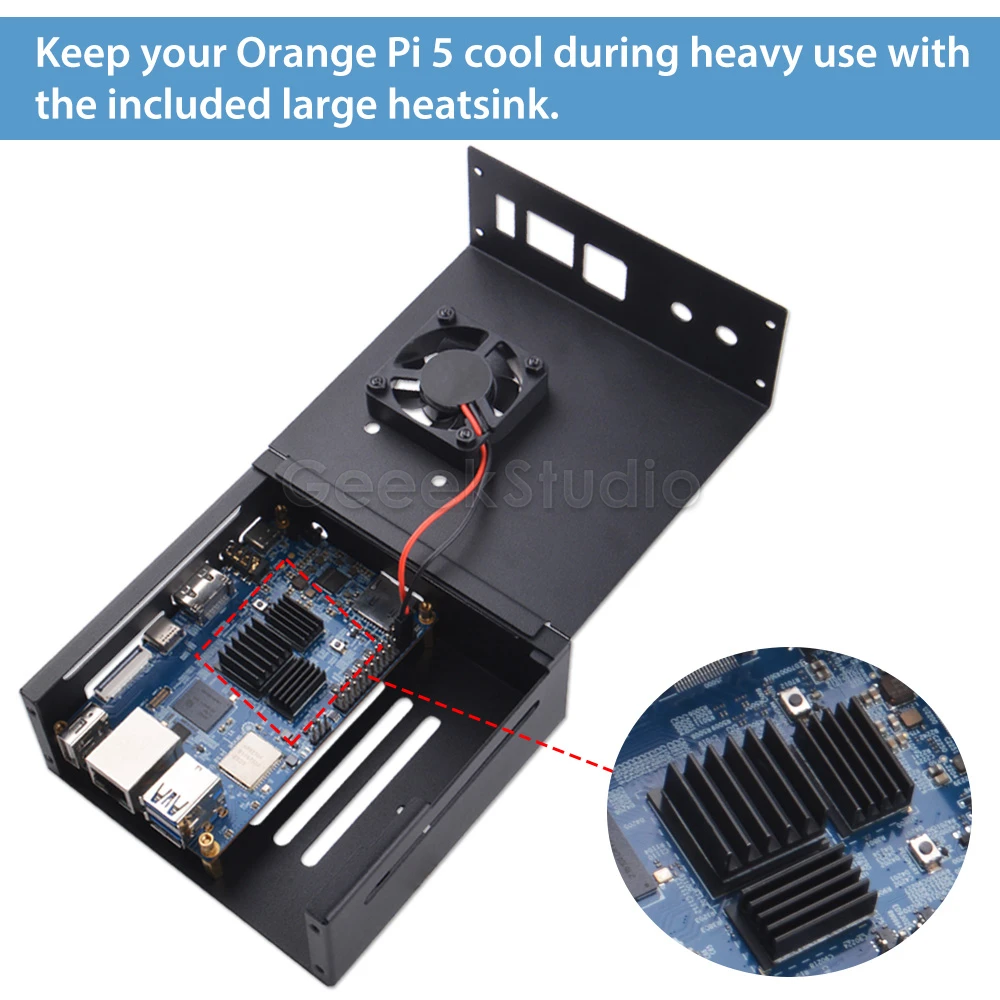 Orange Pi 5/5B Metal Protective Case Enlosure Iron Shell with Cooling Fan Heatsinks Expansion Slot for 2280 SSD