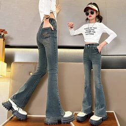 Spring Autumn Fashion Jeans for Girls New Arrvial Kids Vintage Tight Denim Flare Pants Teenage Children's Slim Trousers 5-14Year
