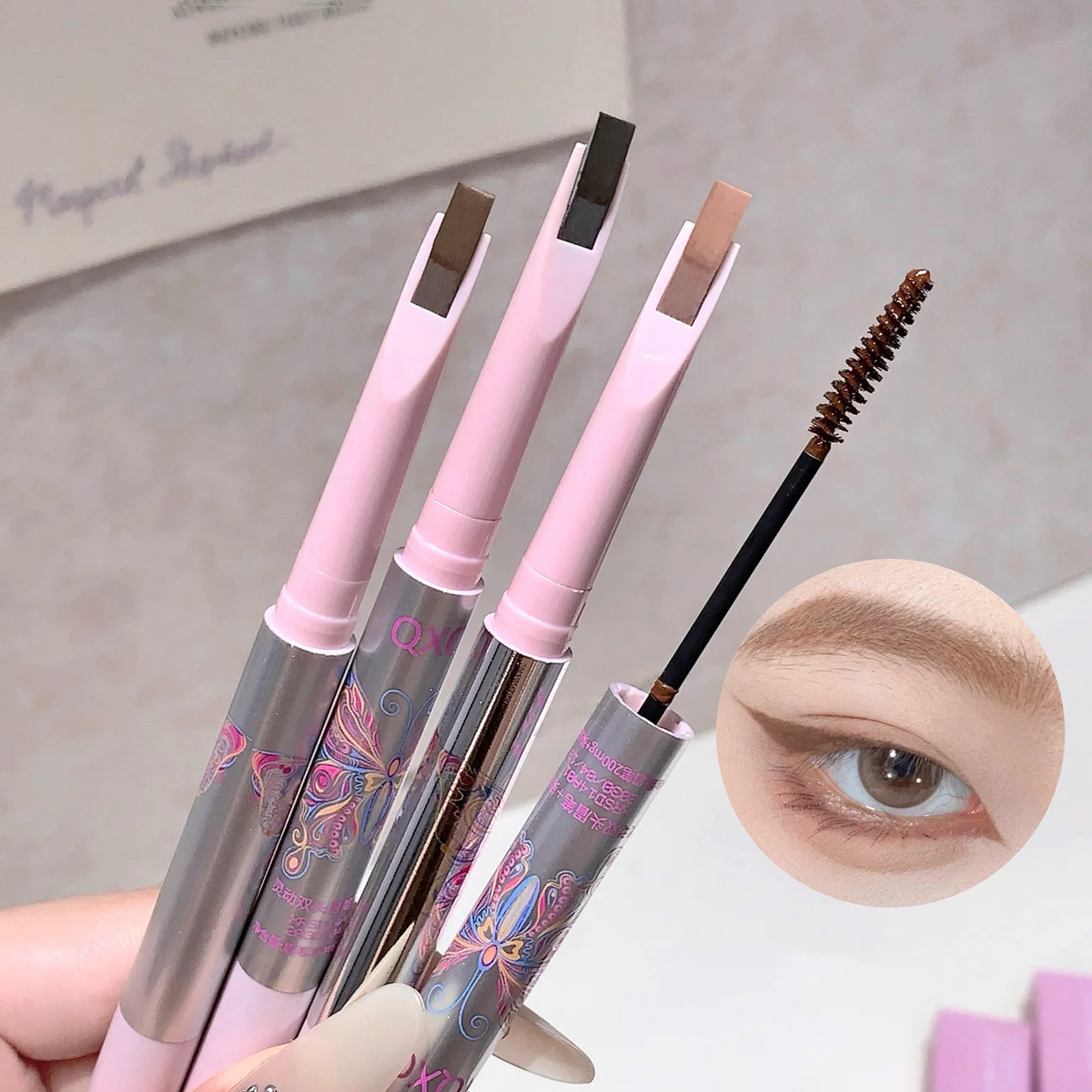 1 ST Waterdichte Double-Ended Wenkbrauwpotlood Wenkbrauw Tint 2 in 1 Zweetbestendig Langdurige Professionele Natuurlijke Eye Mascara Make-up