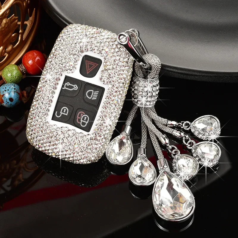 

Fashion Women's Sparkling Diamond Car Key Cover For Land Rover Range Sport Evoque Freelander Velar Discovery 4 Jaguar XE XJ XF