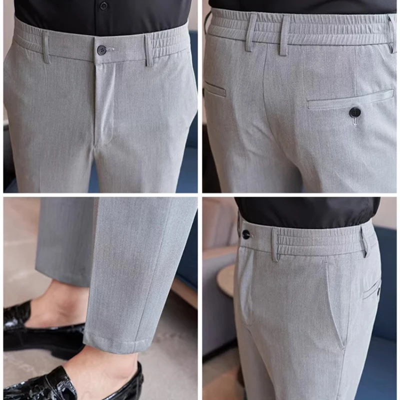2025, knöchellange Hose aus Eisseide mit dünner elastischer Taille für Herren, Khaki, bequeme, hochwertige, lässige, kurze Herrenhose mit kleinem Fuß