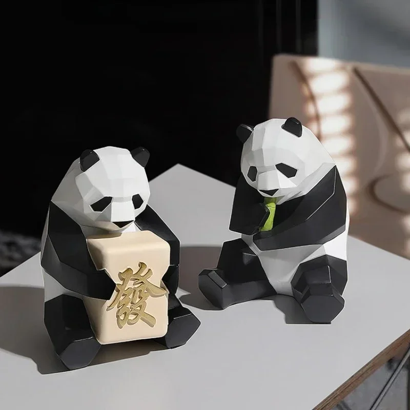 Creative Panda Lucky Resin Statue Ornament, Entrance Living Room TV Cabinet Office Desktop Home Decoration Fortune Opening Gift