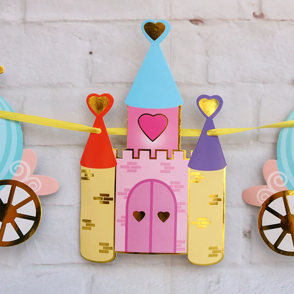 Childrens Birthday Princess Flag Pulling Castle Pumpkin Car Garland Room Party Raising Wedding Hundred Day Banner view 4