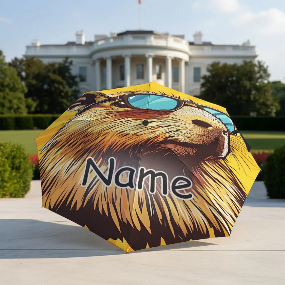 Custom Name umbrella, Cool Capybara with Sunglasses Fashion Folding Umbrella for Sunny and Rainy Days, Christmas Gift