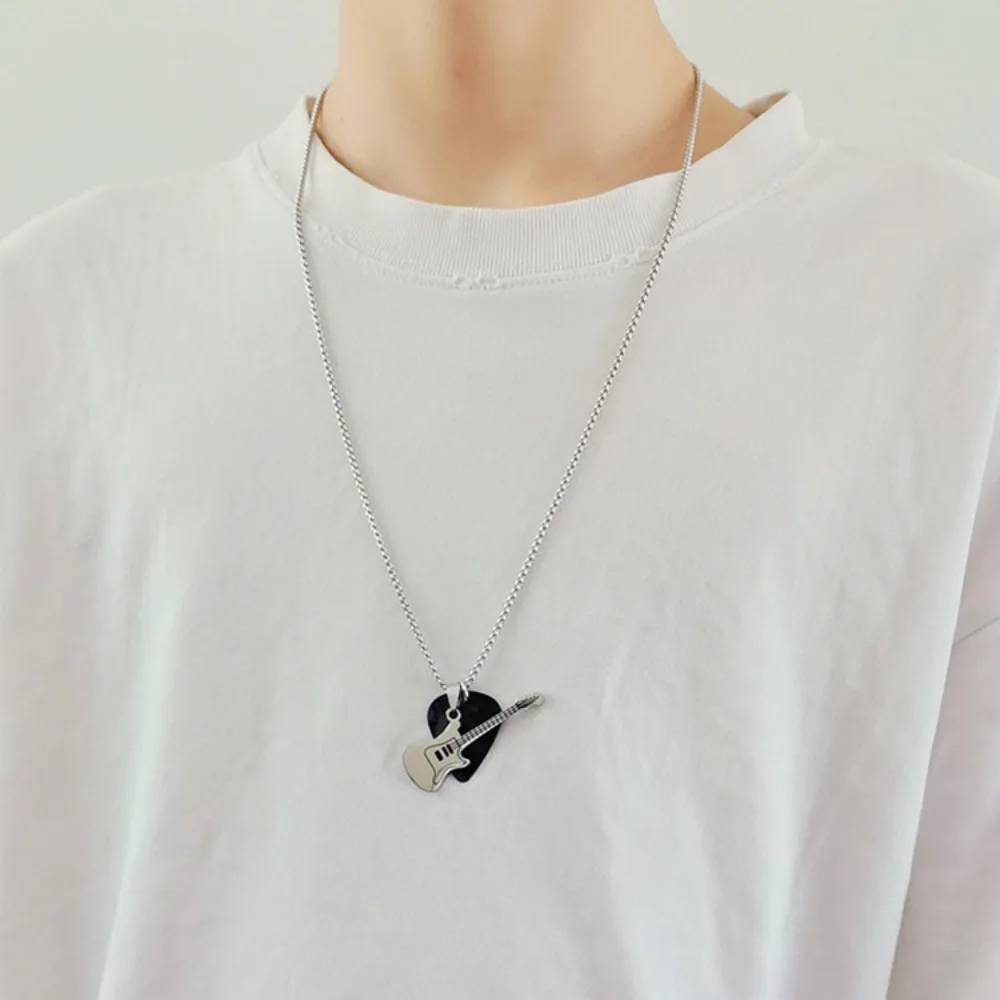 Hip-hop Guitar Pick Pendant Necklace Punk Titanium Steel Guitar Chain Choker Trendy Vintage Electric Guitar Sweater Chain Boys - Image 2