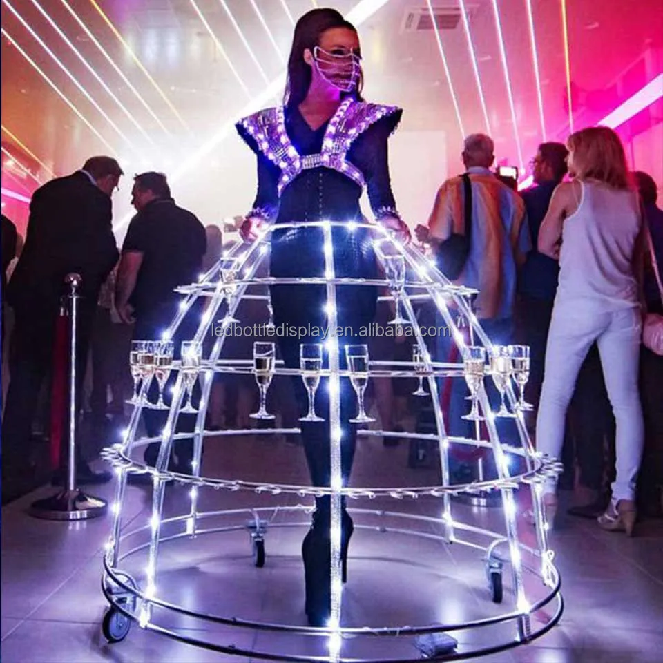 New Arrival Luxurious for Champagne Glass Skirt for Nightclub VIP Bar Service Metal Showgirl Can Move for New Year Parties