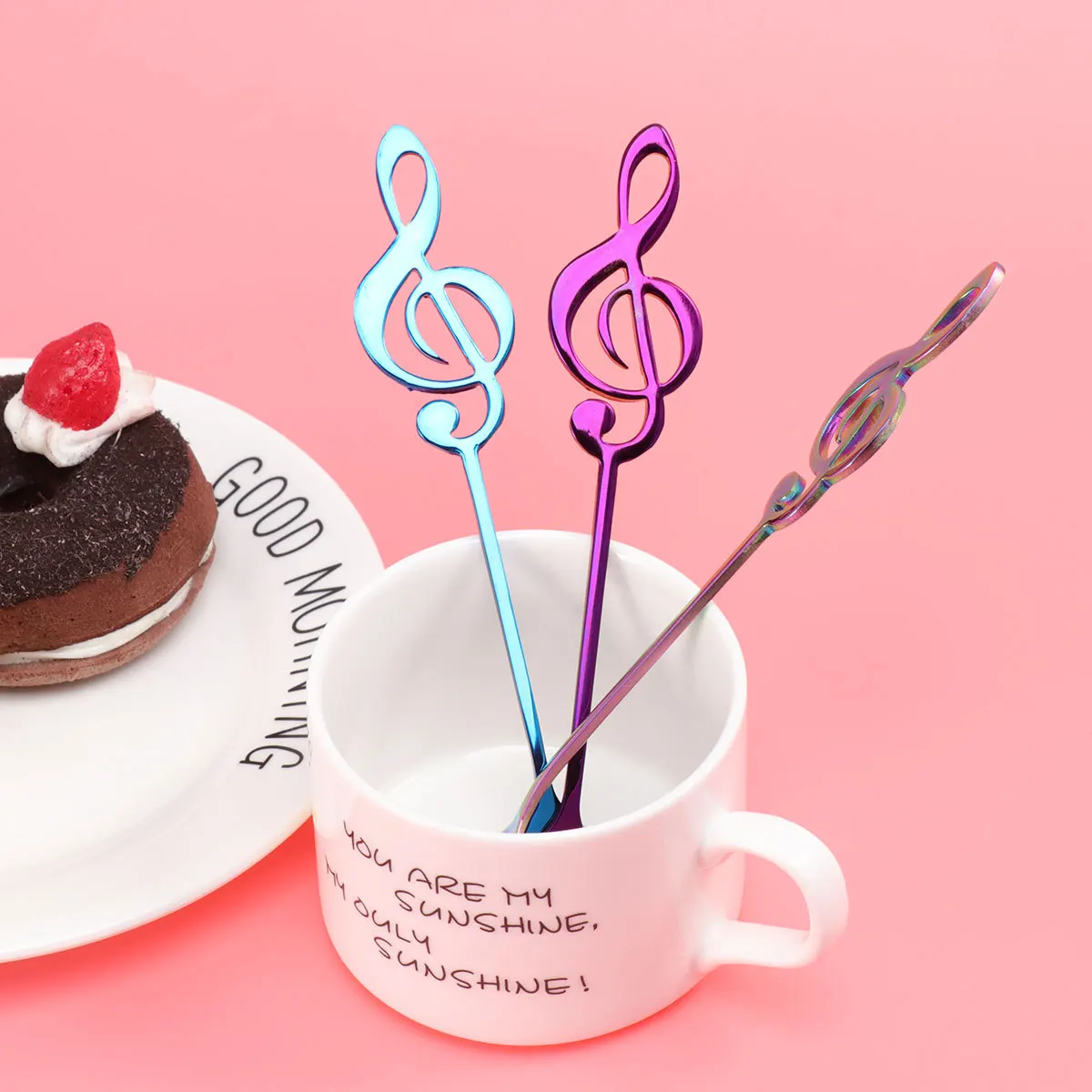 

3Pcs Exquisite Stainless Steel Coffee Spoons Musical Note Pattern Bright Texture Ergonomic Handle for Home Catering Blue Purple