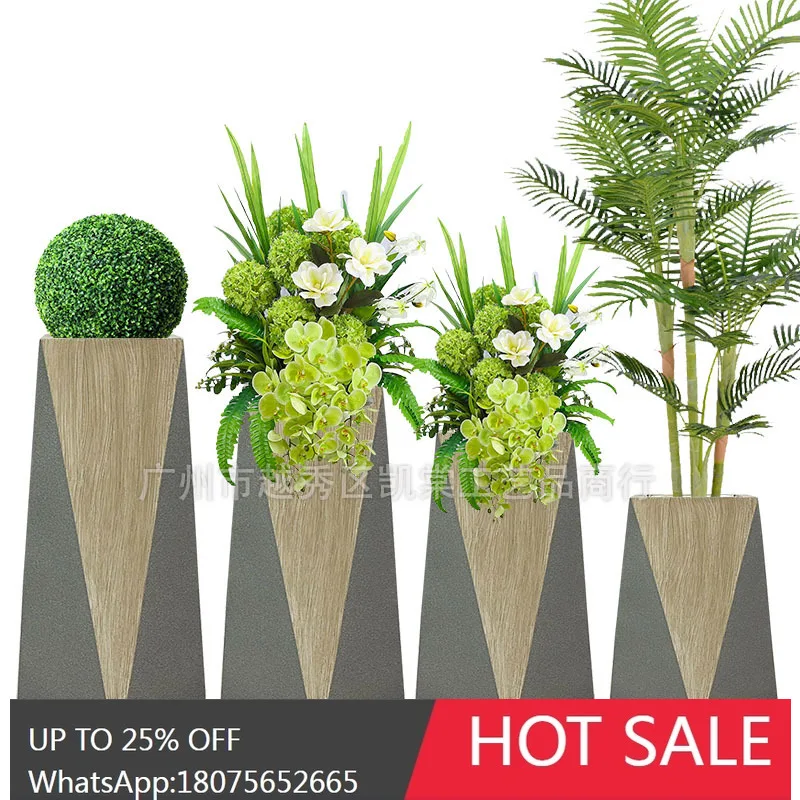 MJY Fiberglass Floor-standing Large Vase Octagonal Bottle Model Room Green Plant Floral Decoration