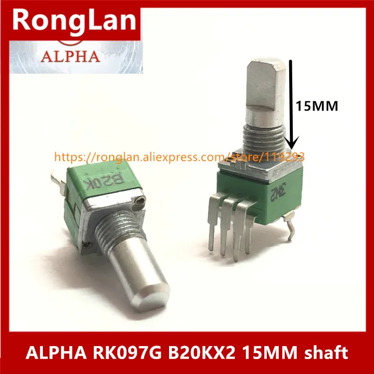 ALPHA B20K 097 B20KX2 RK097G Imported Taiwan Alpha Dual 6-Foot mid-point Mixer Audio Vertical Potentiometer Handle 15mm - 10PCS