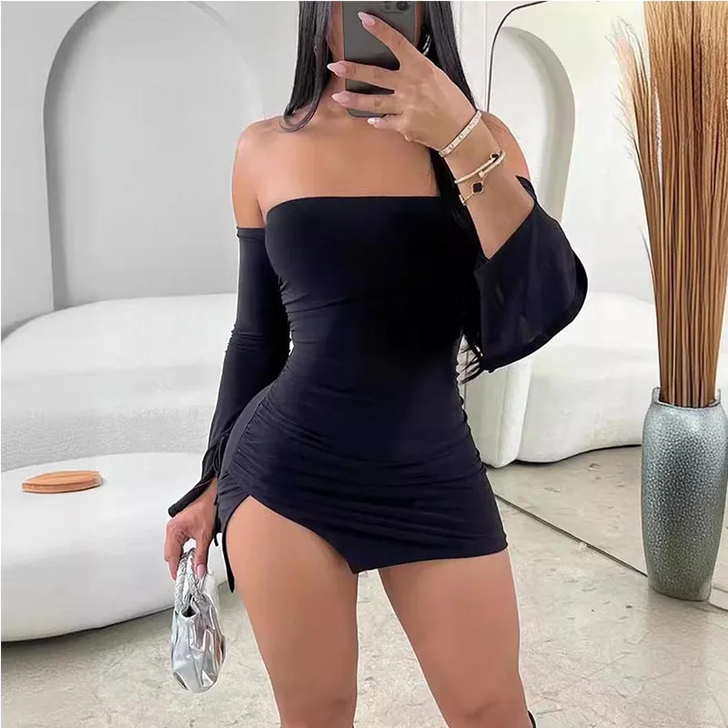 Women Strapless Backless Mini Dress For Women Black Off-shoulder Long Sleeve Bodycon Club Party Dress Clothes