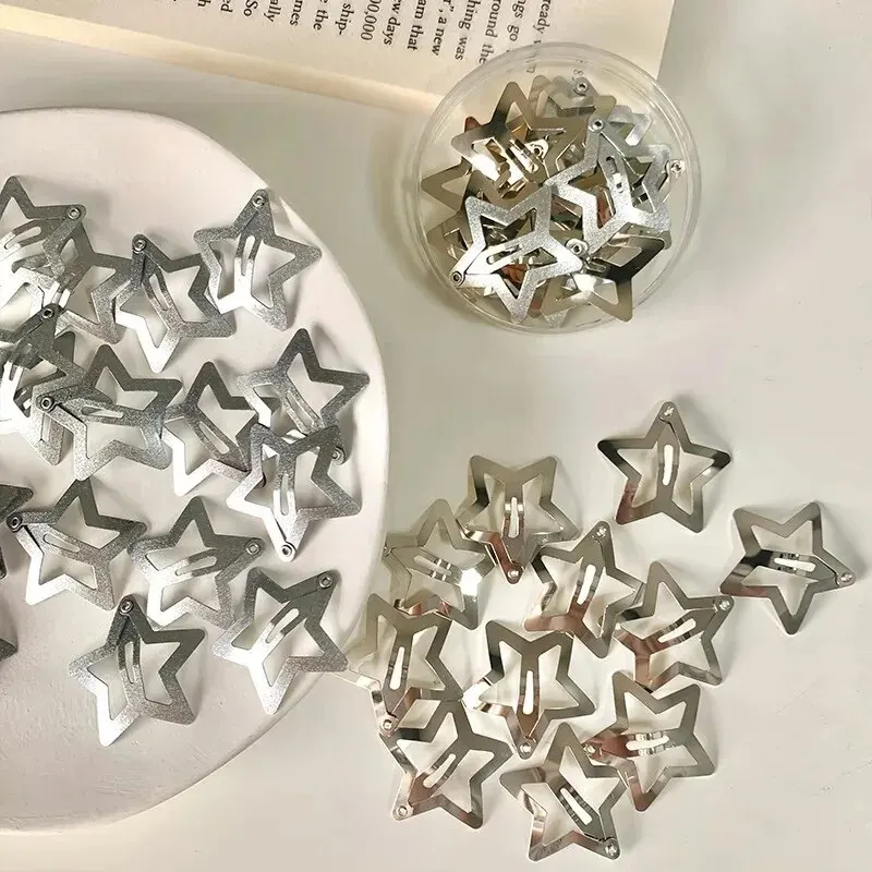 10/25/50/100/200pcs Sliver Y2K Star BB Hair Clips for Girl Metal Snap Hairpins Barrettes Women Filigree Styling Hair Accessorie