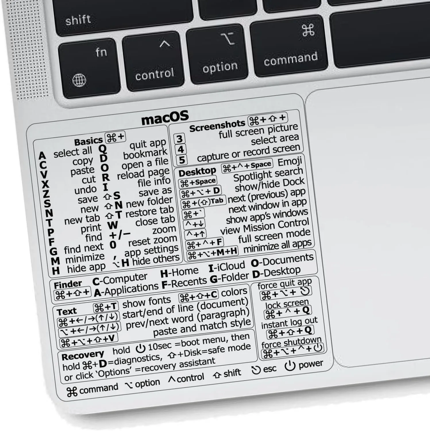 Adhesivo de atajos Mac OS | Pegatinas de teclado para macOS | Hoja de trucos MacBook de vinilo laminado sin residuos para computadora portátil