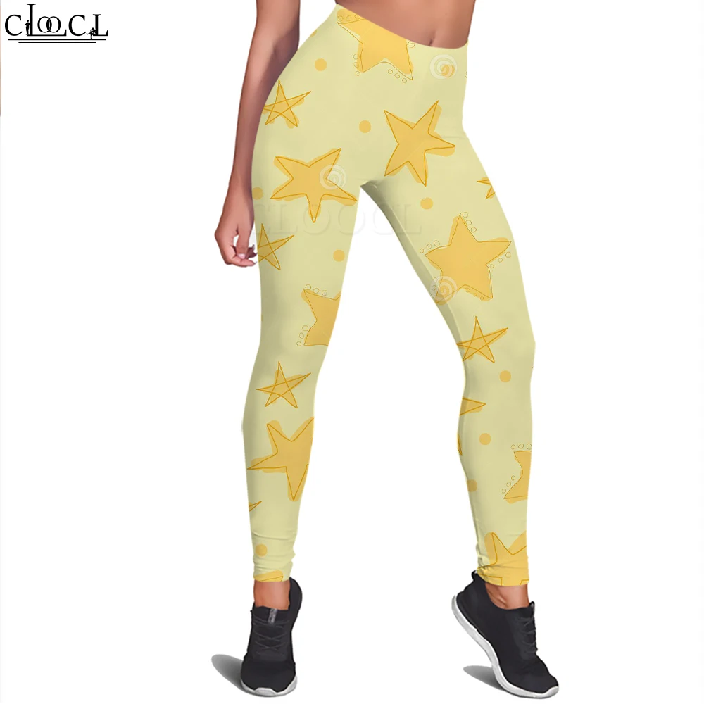 Cloocl moda notícias calças de treino casuais mulheres sem costura legging pequena estrela amarela impressão legins calças roupas