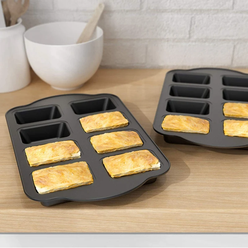 3 Pack 8-Cavity Mini Loaf Pan Bread Oven Pans Non-Stick Mini Loaf Pan Bread Oven Cake Mold Baking Tools