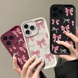 Silicone Soft Case For Xiaomi 14 14T 13 13T Pro 12 12T 11 Lite NE Pink Bow Knot Shockproof Camera Lens Protection Phone Cover
