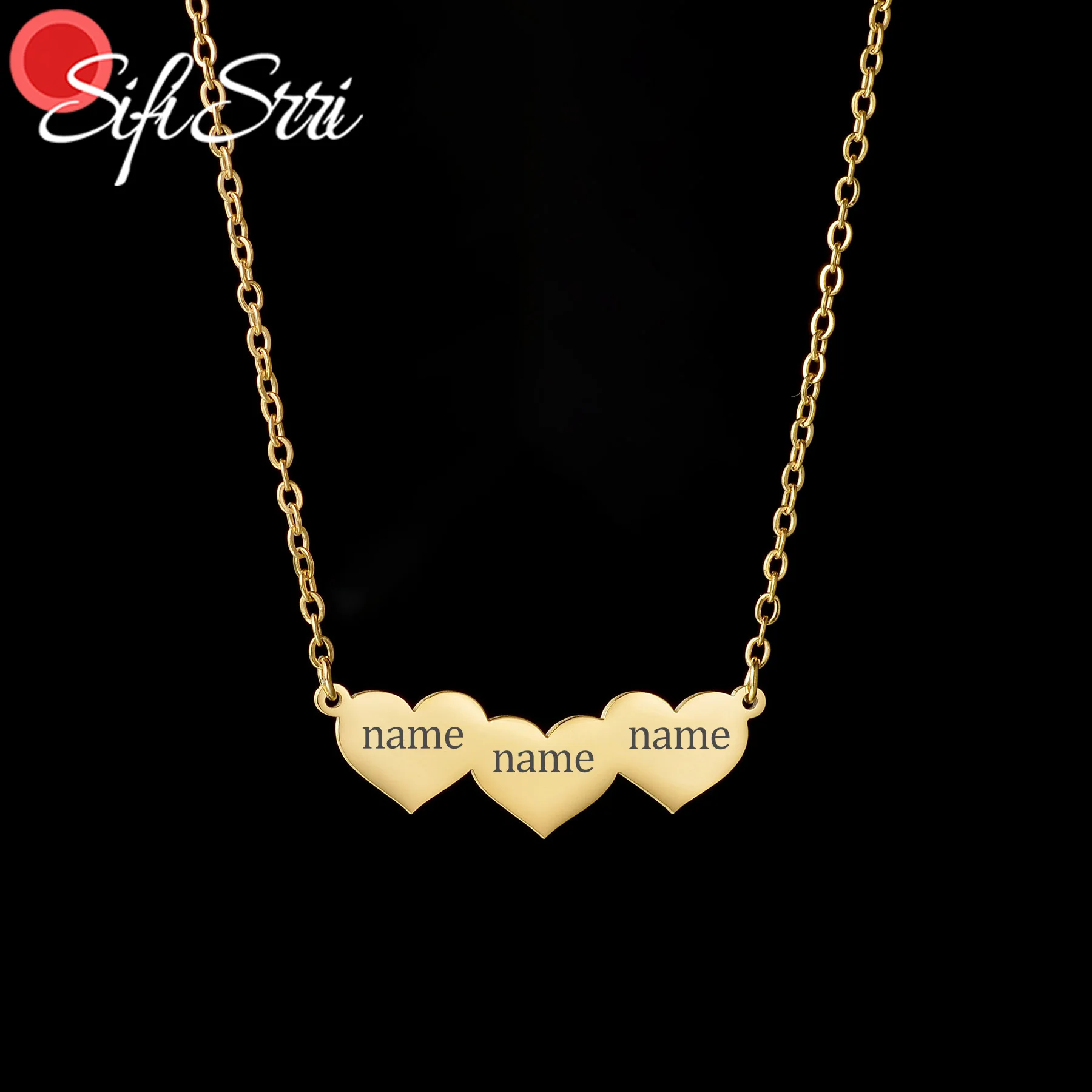 

Sifisrri Personalized Engrave Name Necklace For Women Stainless Steel Custom Heart Letter Link Chain Mother Kids Jewelry Gift