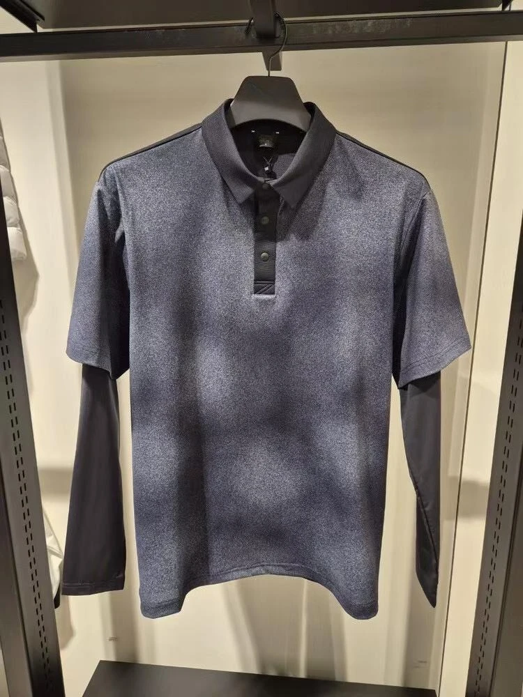 2026 Men's Golf Shirt Spring Polo Collar Letter Detail Layered Look Long Sleeve Casual Sports Top