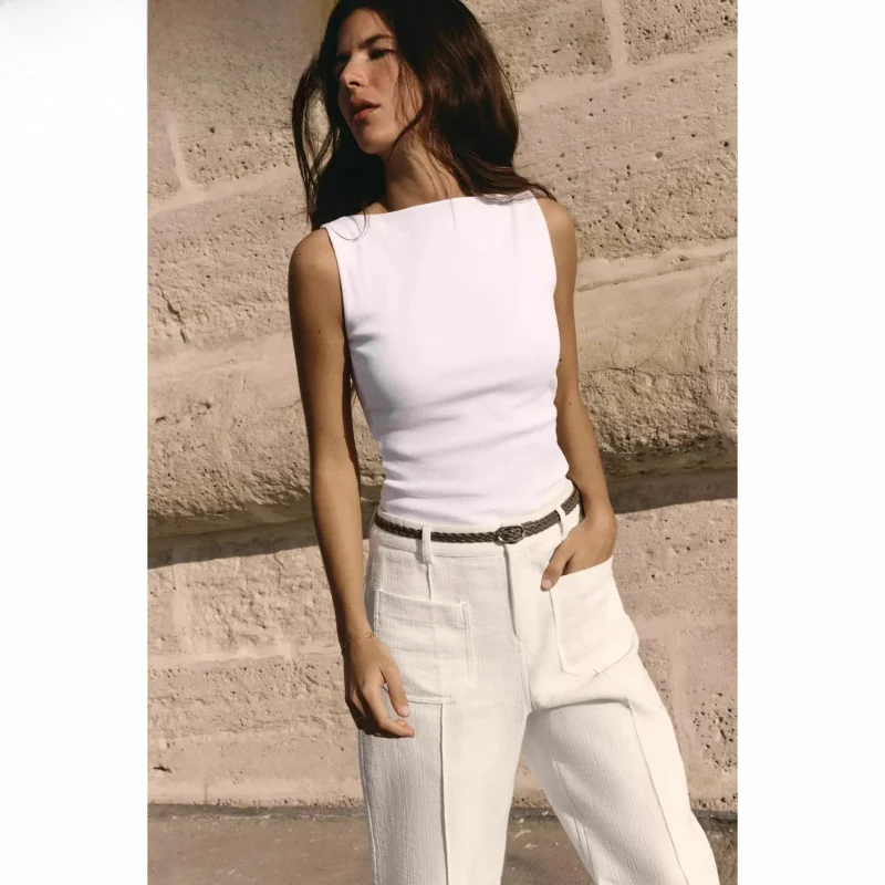 

Summer New Arrival Women's Slim Fit Boat Ne Svel Vest T-irt Ribbed Basic Simple Design Commute Sle Pure Color