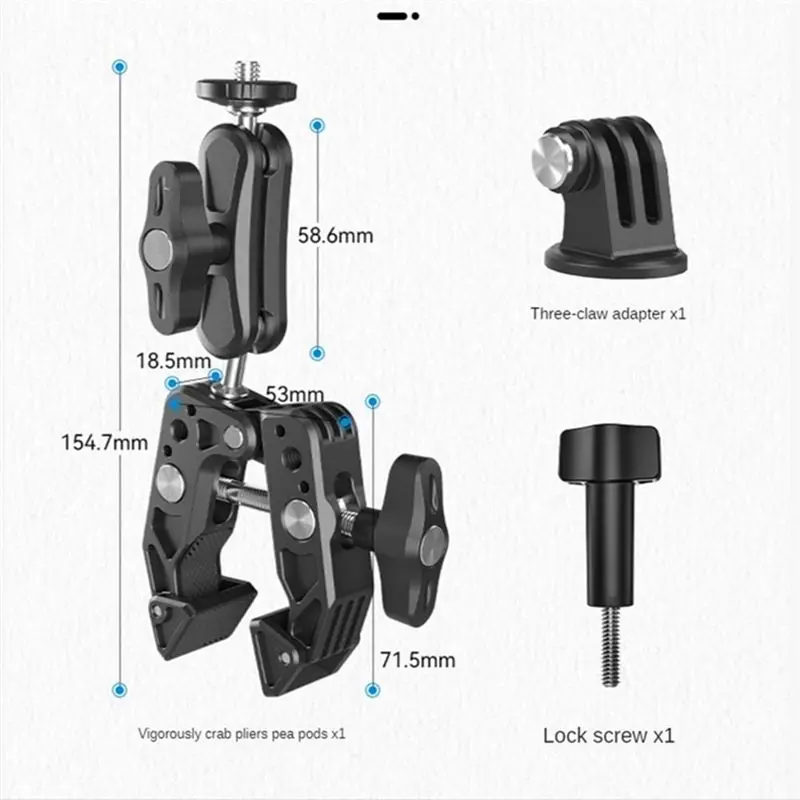 For Power Crab Claw Portable Aluminum Alloy Car Tube Clip Mobile Phone Expansion Bracket