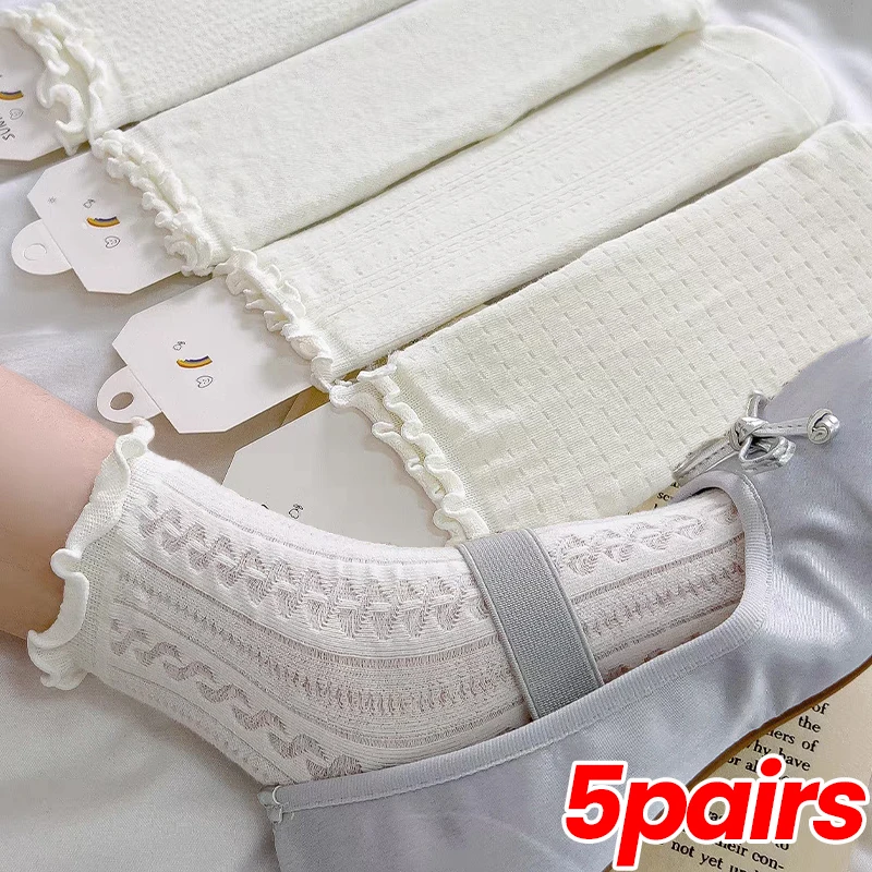 1/5 paia di calzini con volant Harajuku donna ragazze calze a tubo centrale bianche calze sottili Lolita JK Sweet Princess Streetwear Sox