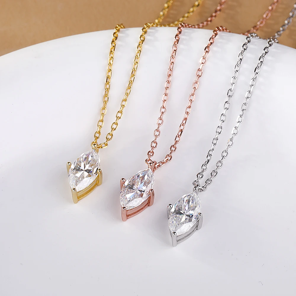 1CT 2CT Pendant Moissanite Necklace for Women Marquise Cut D VVS1 Diamond 925 Sterling Silver Wedding Jewelry Gift GRA Certified