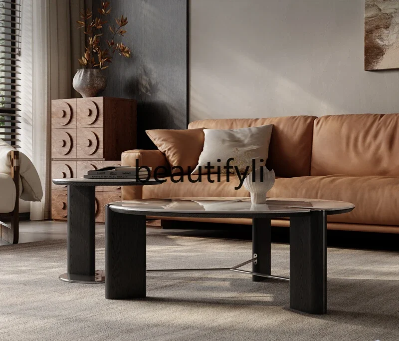 

Light luxury modern marble coffee table combination high-end Italian minimalist round coffee table