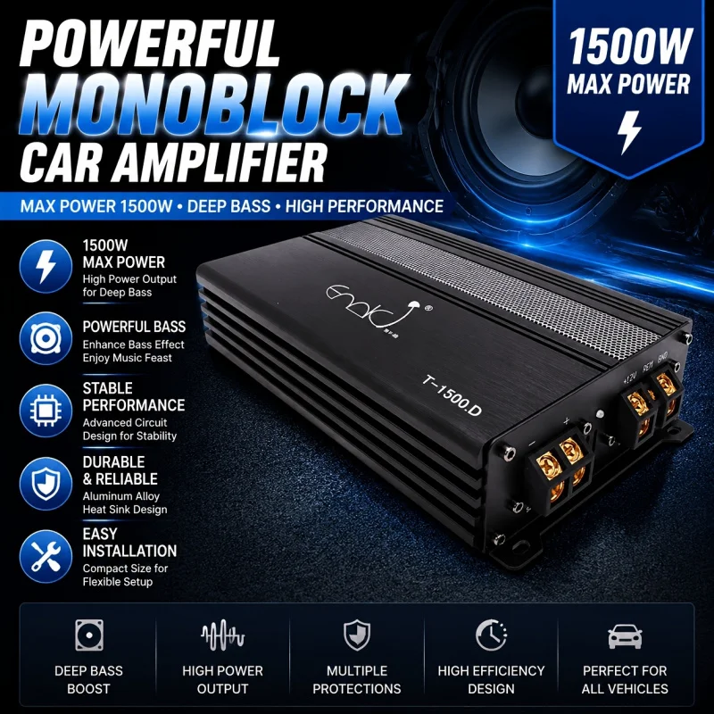 Car subwoofer dedicated amplifier，Powerful output，High-fidelity lossless sound quality，Compatible with mainstream car models，Aud