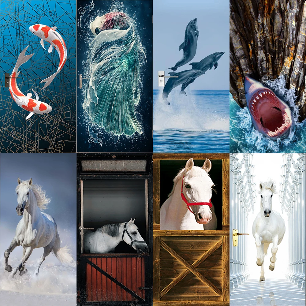 

3D Nature Door Sticker Sea Animal Poster Vinyl PVC Waterproof Self-adhesive DIY Home Decoration Bedroom Living Room Door Sticker