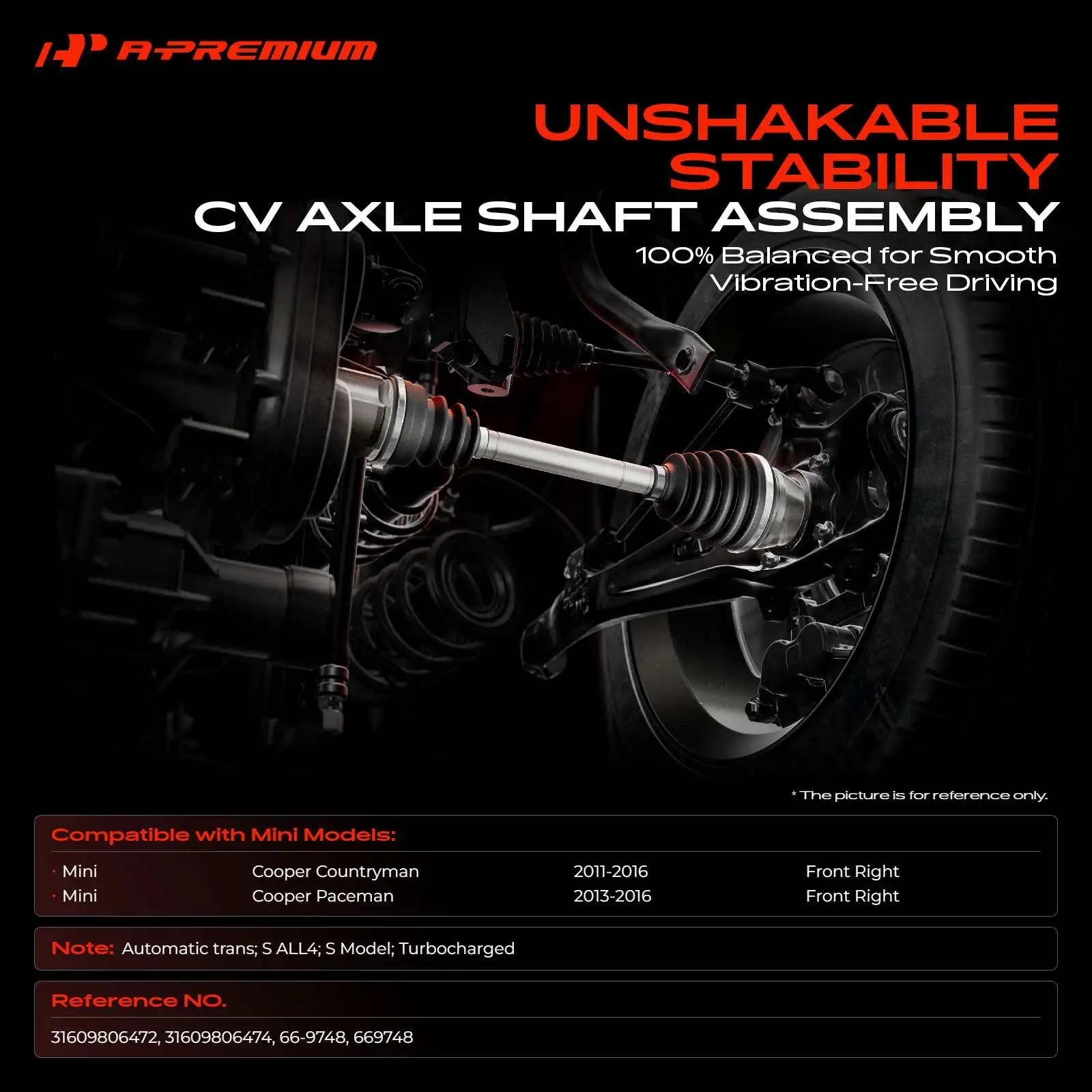 A-Premium Front Passenger Side CV Axle Assembly for Mini Cooper Paceman 2013-2016 Cooper Countryman 2011-2016 Automatic Trans.