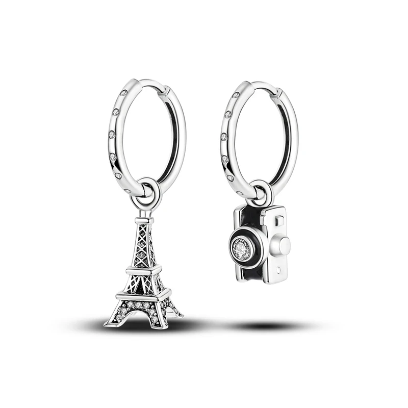 Silver 925 Camera Pyramid Charming Original Fashion Earring Fine Jewelry for Women Gift