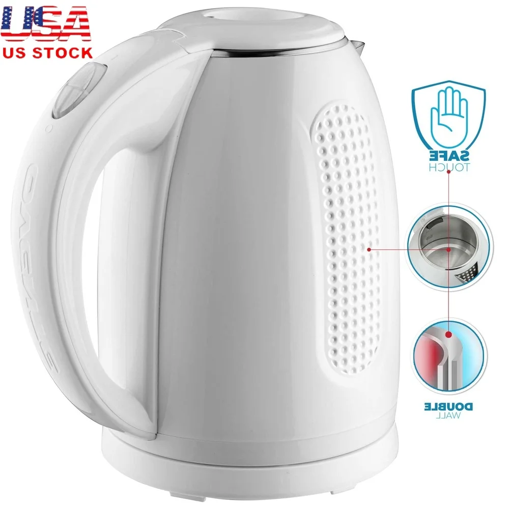 Портативный электрический чайник из нержавеющей стали с быстрым кипячением 1,7 л, автоматическое отключение, изолированный водонагреватель с двойными стенками, защита от высыхания