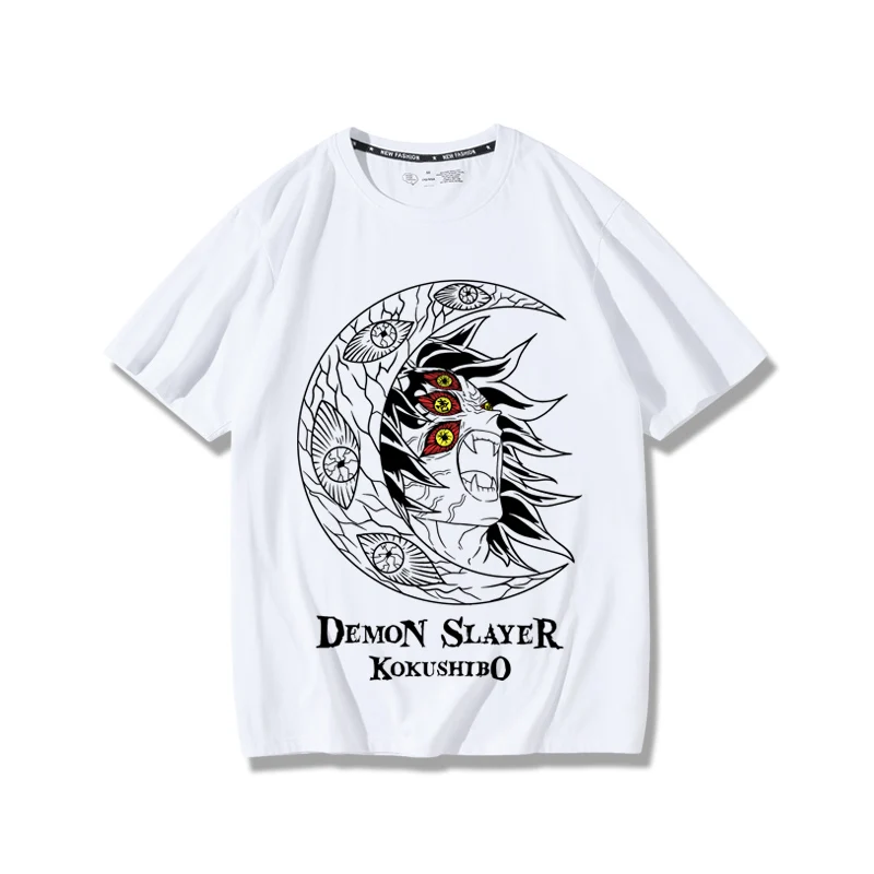 Demon Slayer Kokushibo Handsome Printed Summer Men's 100% Cotton Crew Neck T-Shirt Outdoor Daily Comfort Street Trend Menswear